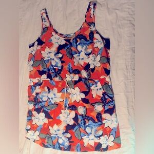 Gap XL scoop-neck orange floral Hawaiian style dress with drawstring waist